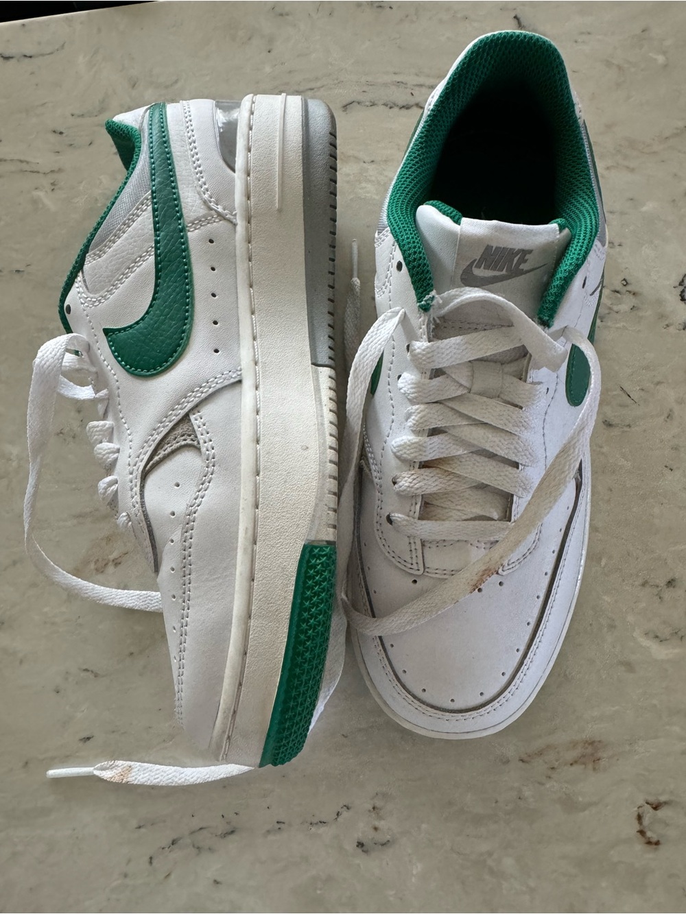 Nike White Sneakers with Green Swoosh